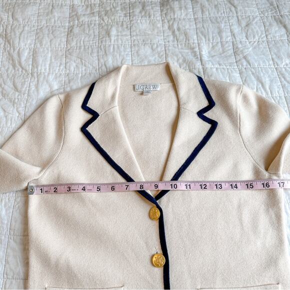 J.Crew Tipped Sweater Blazer Ivory White XS Button Cardigan Sweater - Picture 3 of 9